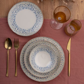 Service de table 24 pièces en porcelaine, bleu/beige