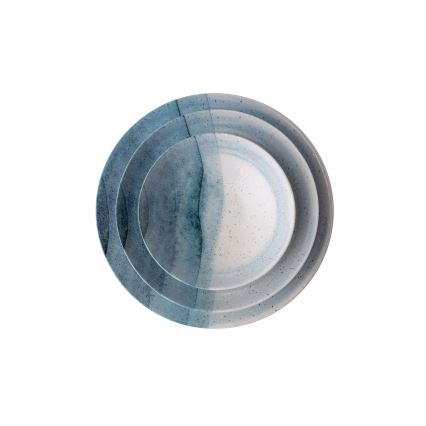 Service de table 24 pièces en porcelaine, bleu/crème