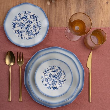 Service de table 24 pièces en porcelaine, bleu