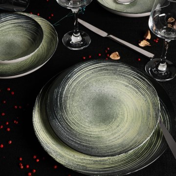 Service de table 24 pièces en porcelaine, vert/noir