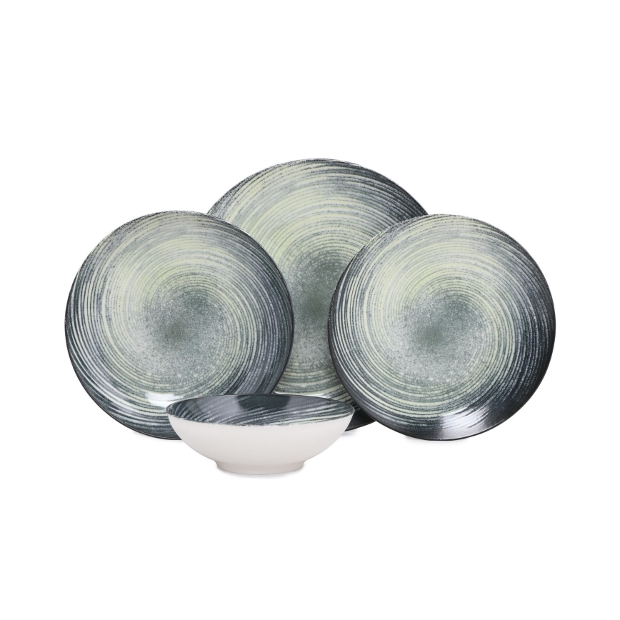 Service de table 24 pièces en porcelaine, vert/noir