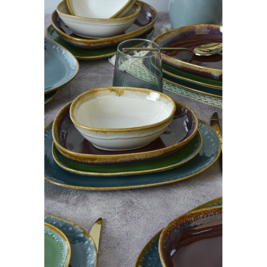 Service de table 24 pièces multicolore en grès
