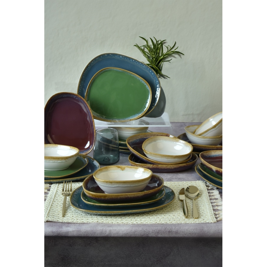 Service de table 24 pièces multicolore en grès
