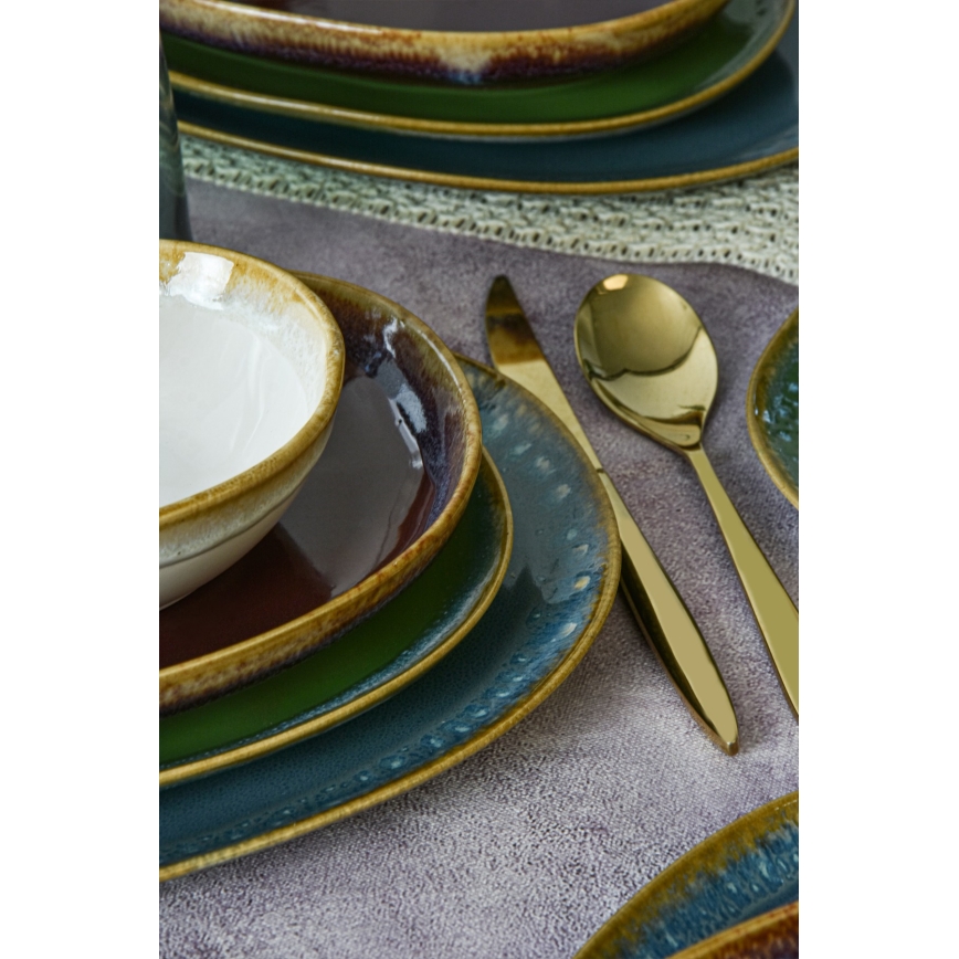 Service de table 24 pièces multicolore en grès