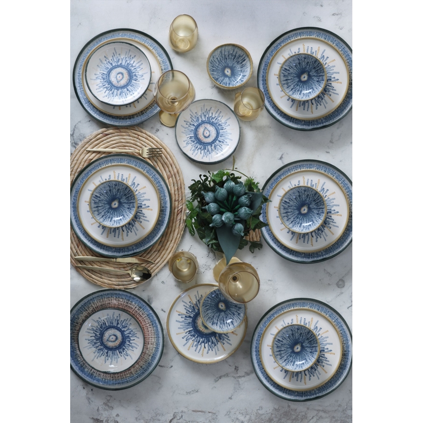 Service de table 24 pièces multicolore en grès