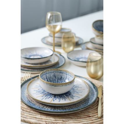 Service de table 24 pièces multicolore en grès