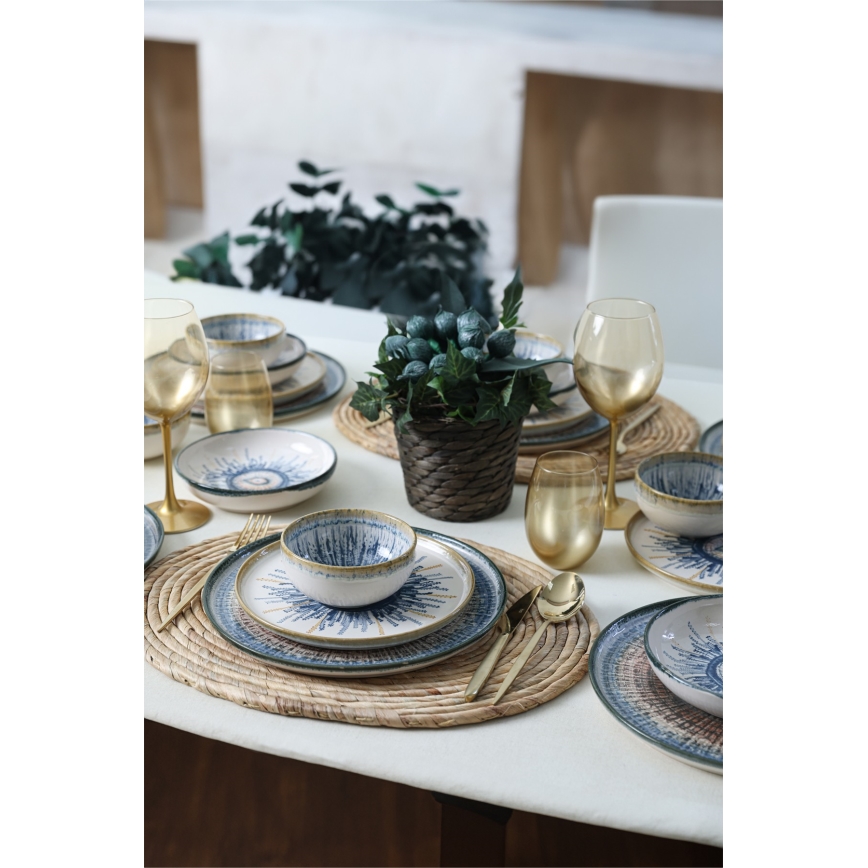 Service de table 24 pièces multicolore en grès