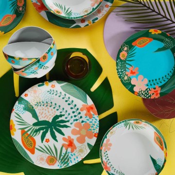Service de table 24 pièces multicolore en porcelaine
