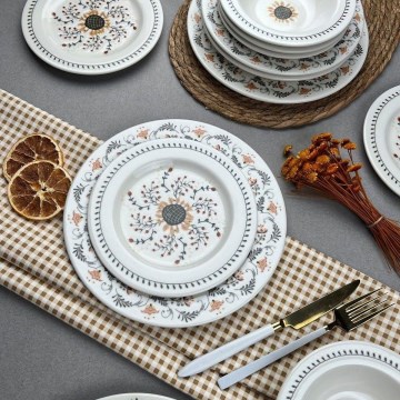 Service de table 24 pièces multicolore en porcelaine