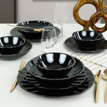 Service de table 24 pièces noir en grès