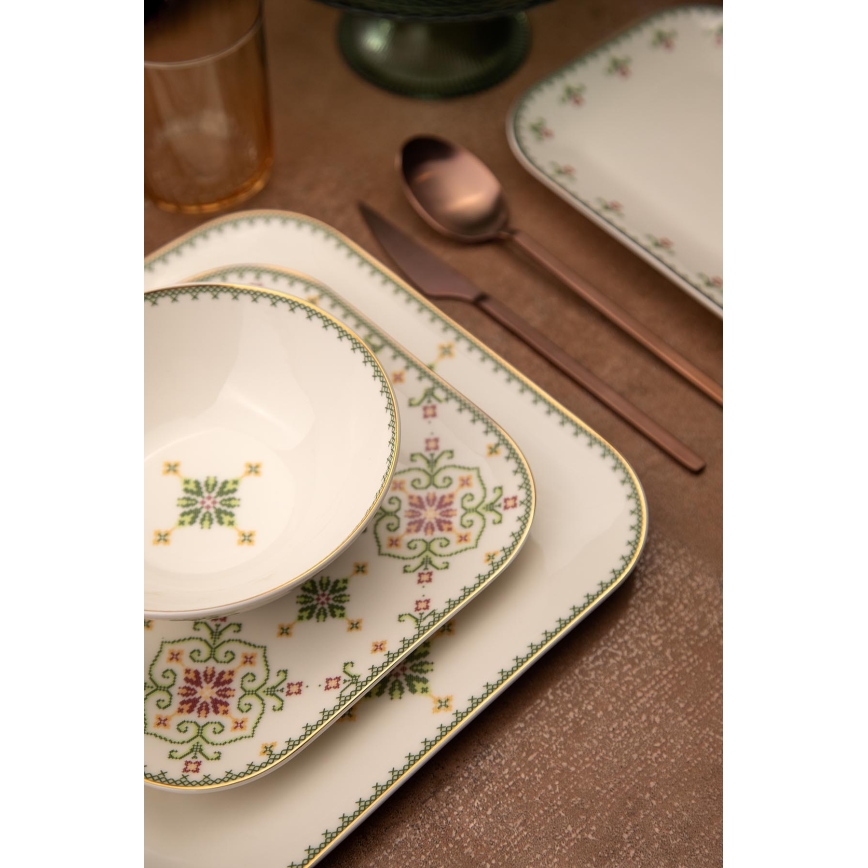 Service de table 26 pièces blanc/vert porcelaine