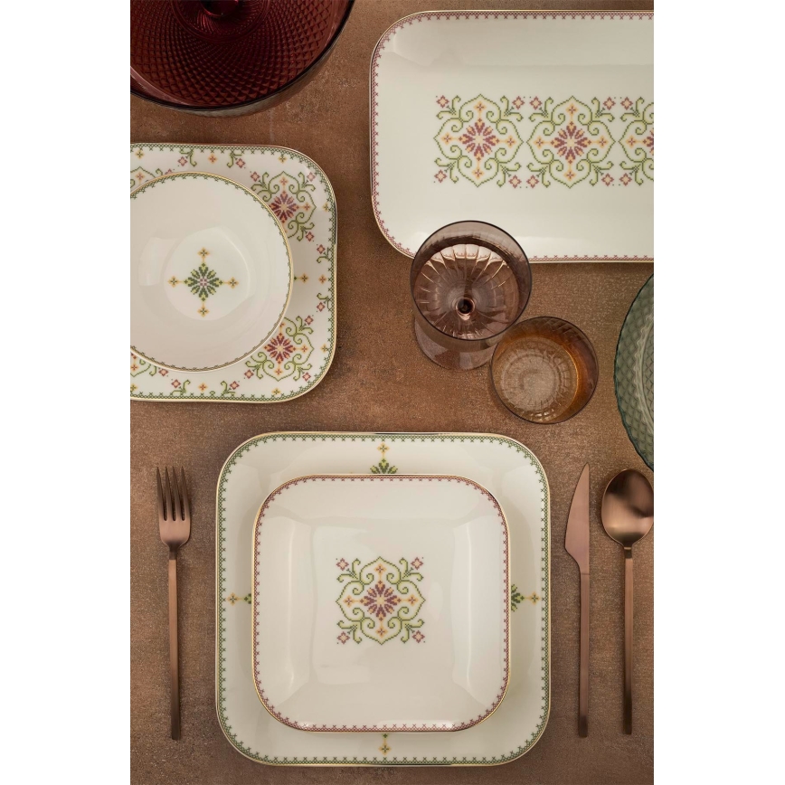 Service de table 26 pièces blanc/vert porcelaine