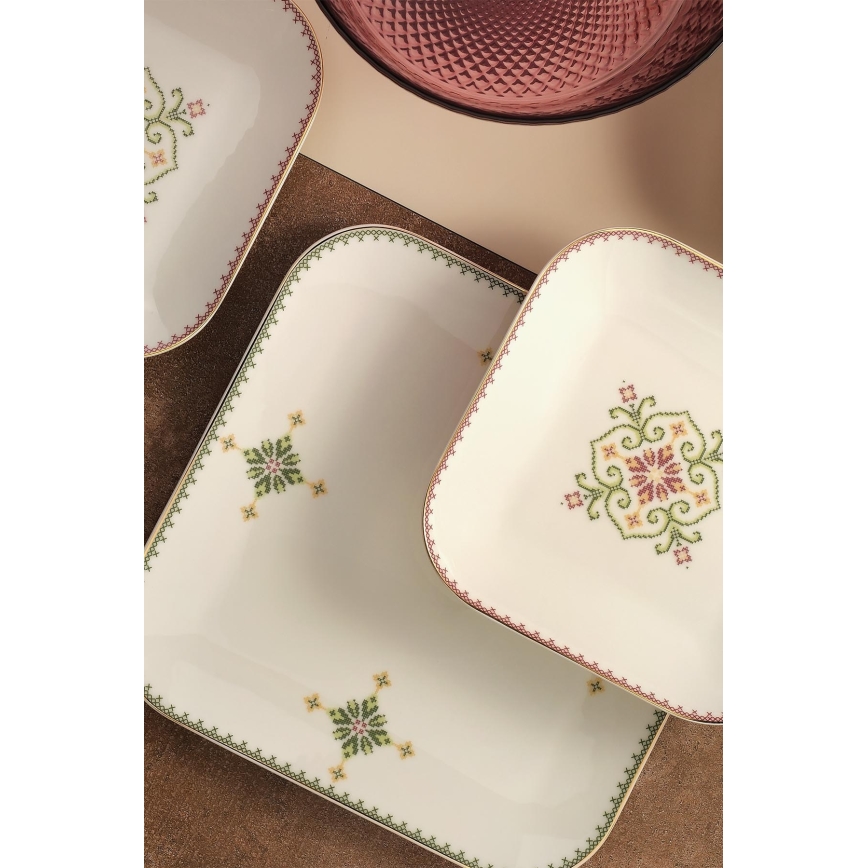 Service de table 26 pièces blanc/vert porcelaine