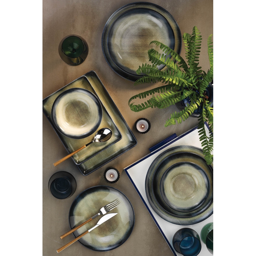 Service de table 26 pièces en porcelaine — bleu/marron