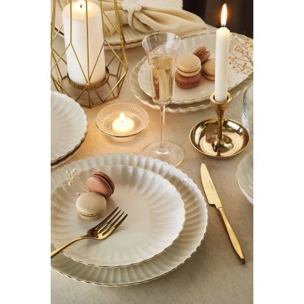 Service de table 27 pièces en porcelaine blanche et dorée