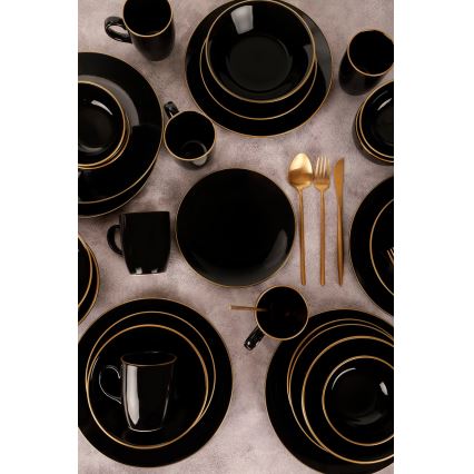 Service de table 30 pièces, noir et doré, en grès