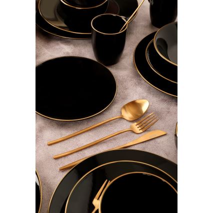 Service de table 30 pièces, noir et doré, en grès