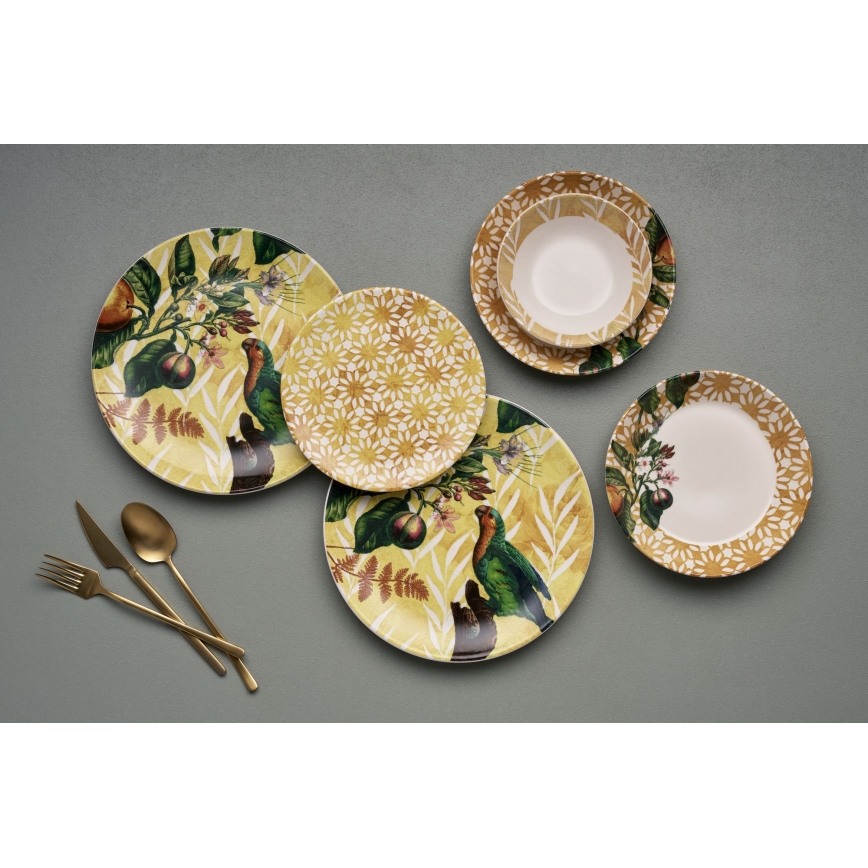 Service de vaisselle 24 pièces jaune/verte/blanche/céramique