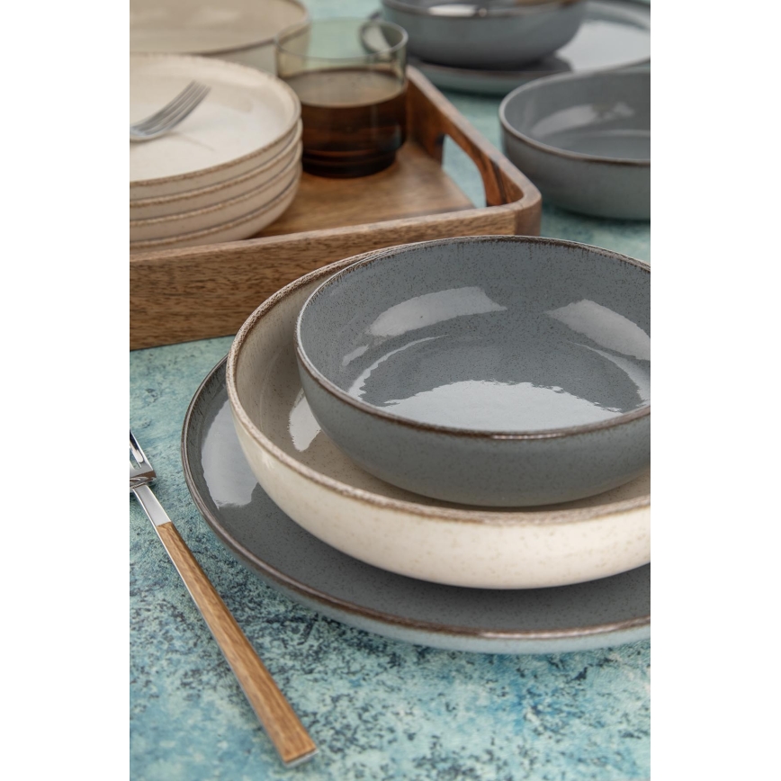 Servizio da tavola 16 pezzi grigio/beige/porcellana