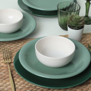Servizio da tavola 18 pezzi, verde/bianco, in ceramica