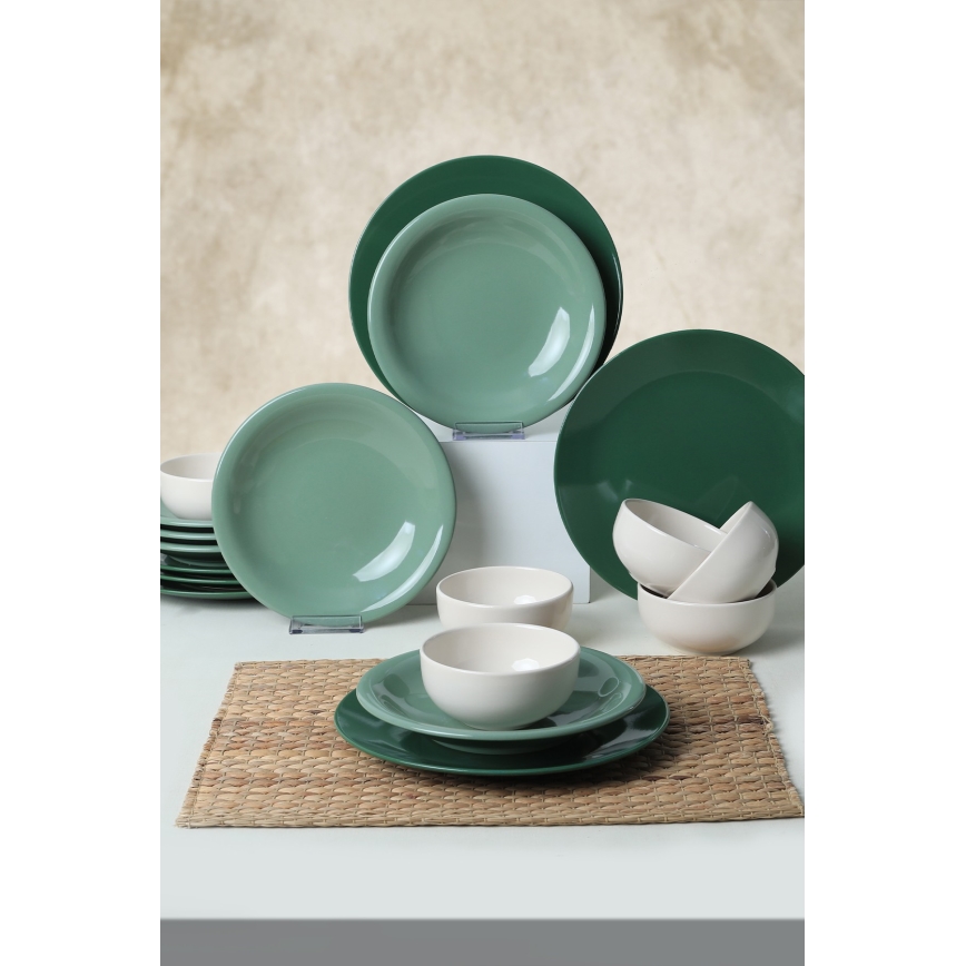 Servizio da tavola 18 pezzi, verde/bianco, in ceramica