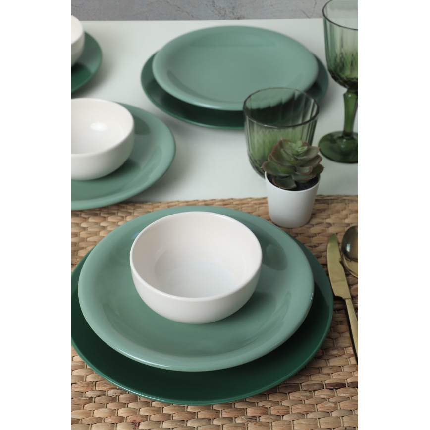 Servizio da tavola 18 pezzi, verde/bianco, in ceramica