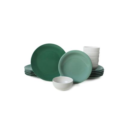 Servizio da tavola 18 pezzi, verde/bianco, in ceramica