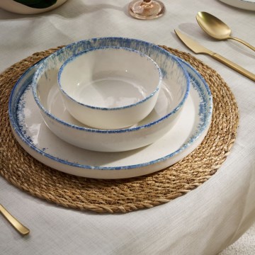Servizio da tavola 24 pezzi bianco/blu in porcellana