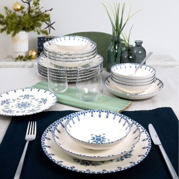 Servizio da tavola 24 pezzi bianco/blu/porcellana