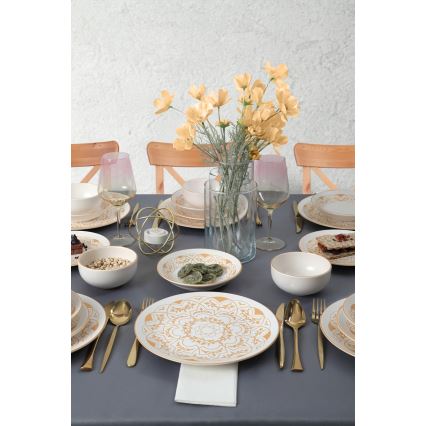 Servizio da tavola 24 pezzi, bianco/oro, in ceramica