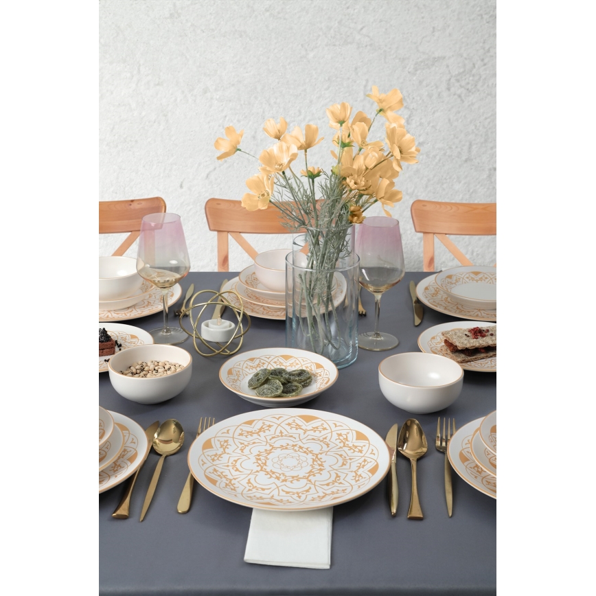 Servizio da tavola 24 pezzi, bianco/oro, in ceramica