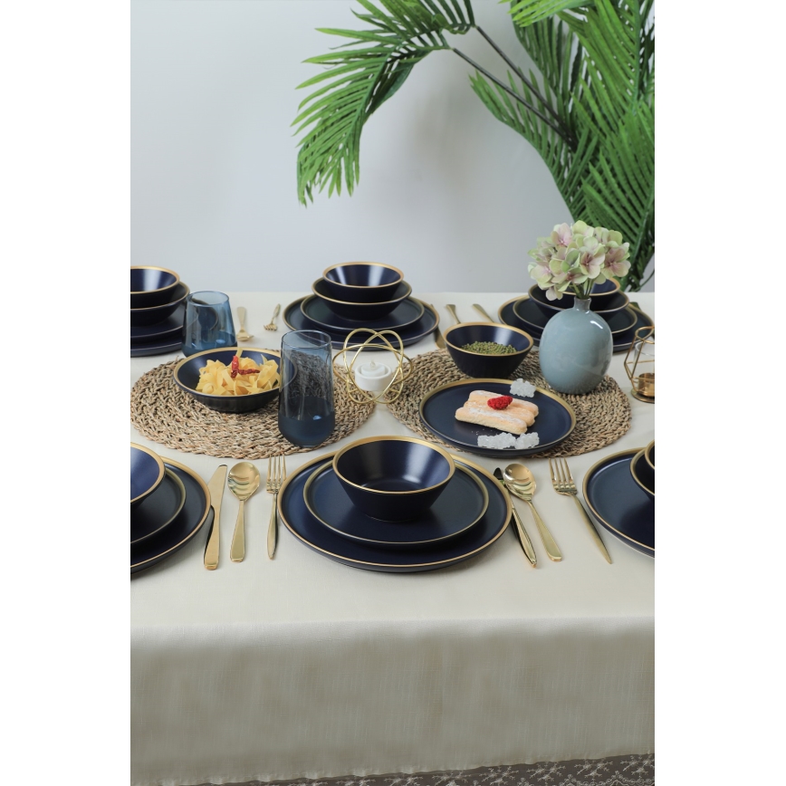 Servizio da tavola 24 pezzi blu/oro in ceramica