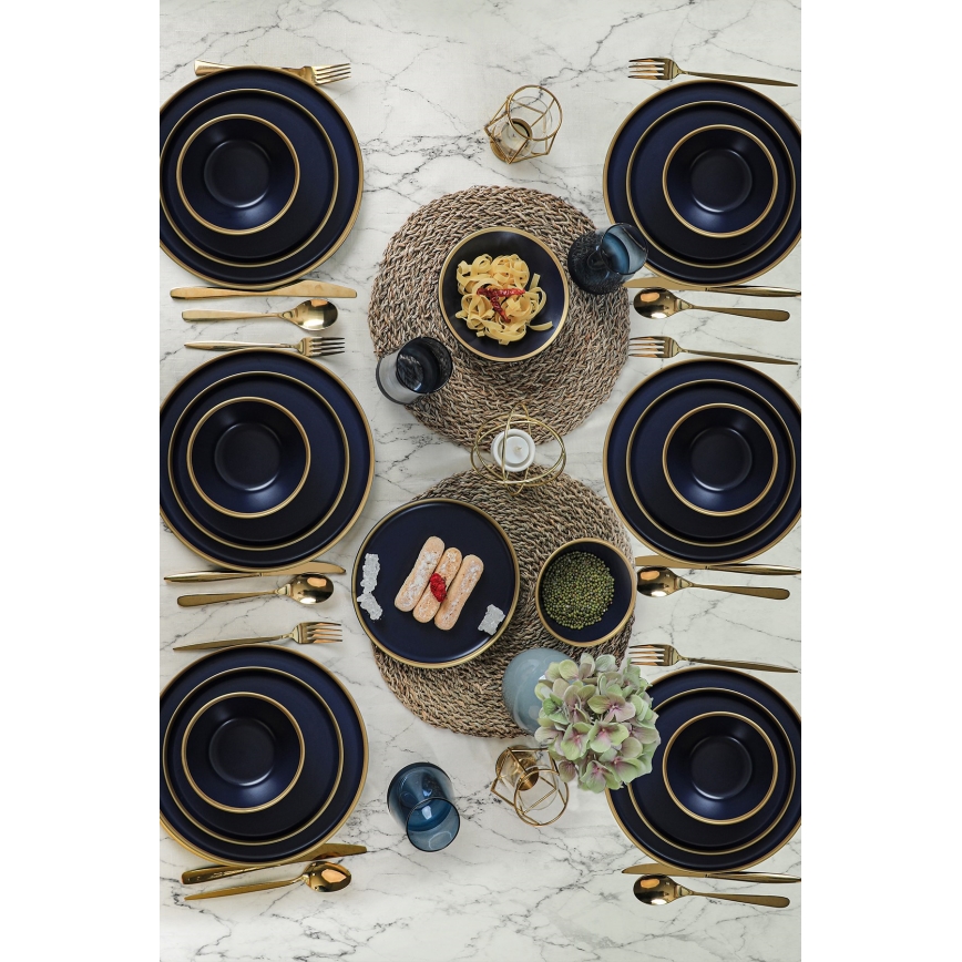 Servizio da tavola 24 pezzi blu/oro in ceramica