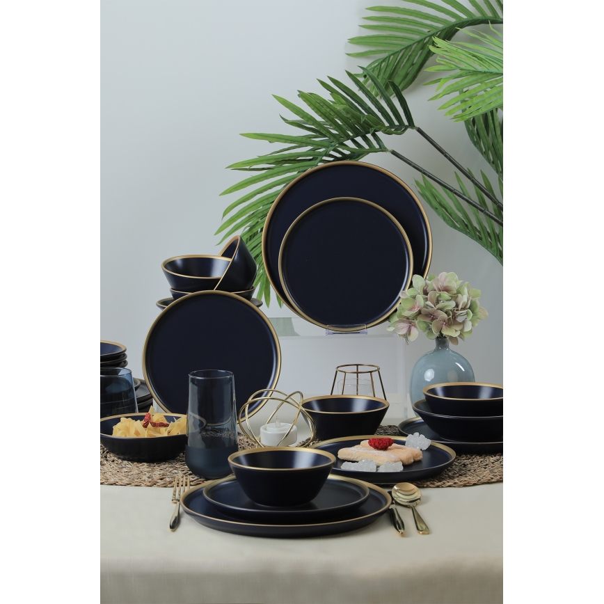 Servizio da tavola 24 pezzi blu/oro in ceramica