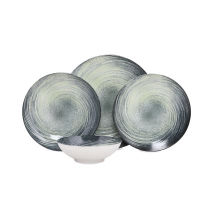 Servizio da tavola 24 pezzi verde/nero in porcellana