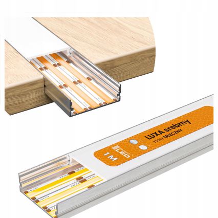 SET 1x dimmbarer RGBW-LED-Streifen NEO LITE MUSIC LED/24W/230V, 5 m, IP65, Wi‑Fi (Tuya) + 5x Einbauprofil 1 m, silber/weiß + Fernbedienung