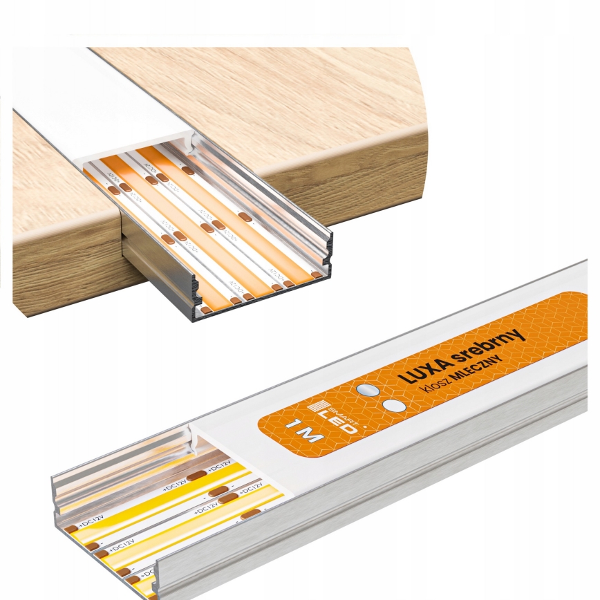 SET 1x dimmbarer RGBW-LED-Streifen NEO LITE MUSIC LED/24W/230V, 5 m, IP65, Wi‑Fi (Tuya) + 5x Einbauprofil 1 m, silber/weiß + Fernbedienung