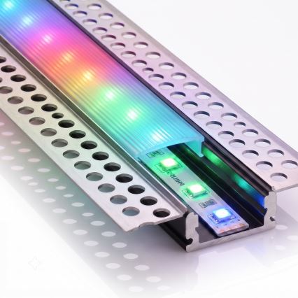 SET 1× dimmbarer RGBW-LED-Streifen NEO LITE MUSIC LED/24W/230V, 5 m, IP65, Wi‑Fi (Tuya) + 5× Einbauprofil 1 m, silber/weiß + Fernbedienung