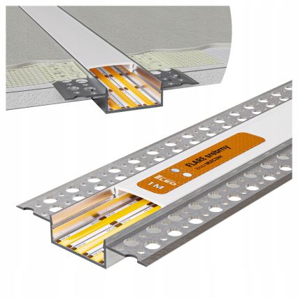 SET 1× dimmbarer RGBW-LED-Streifen NEO LITE MUSIC LED/24W/230V, 5 m, IP65, Wi‑Fi (Tuya) + 5× Einbauprofil 1 m, silber/weiß + Fernbedienung