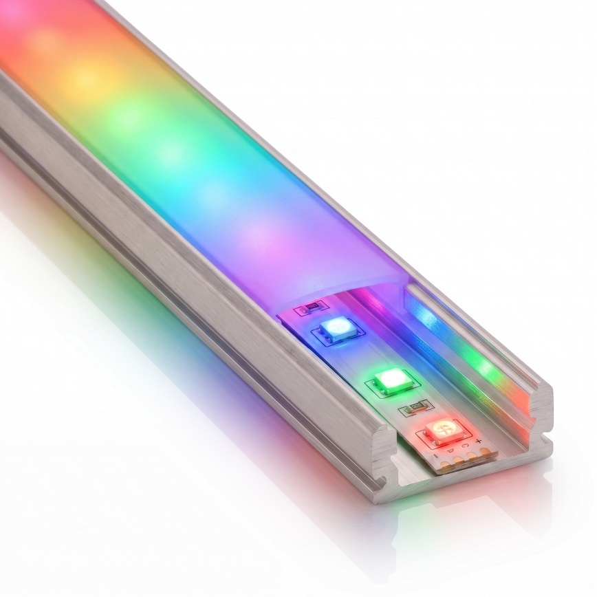 SET 1x dimmbarer LED-RGBW-Streifen NEO LITE MUSIC LED/24W/230V, 5 m, IP65, Wi‑Fi (Tuya) + 5x Einbauprofil 1 m, silber/weiß + Fernbedienung