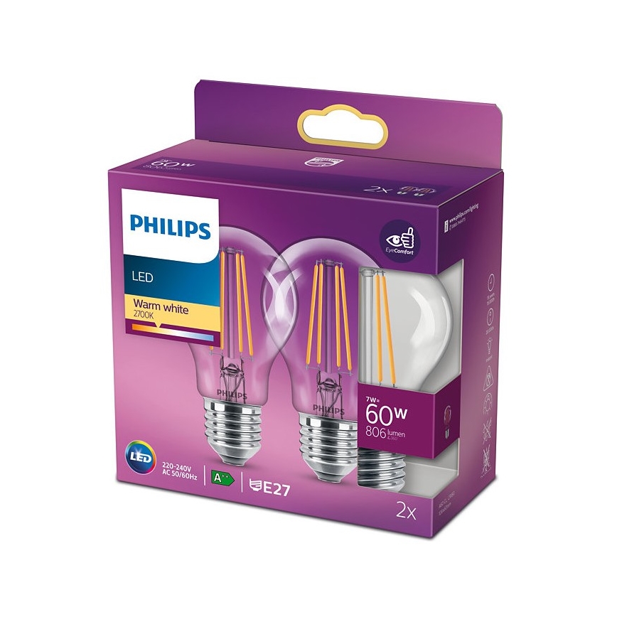 SET 2x Ampoules LED VINTAGE Philips E27/7W/230V 2700K
