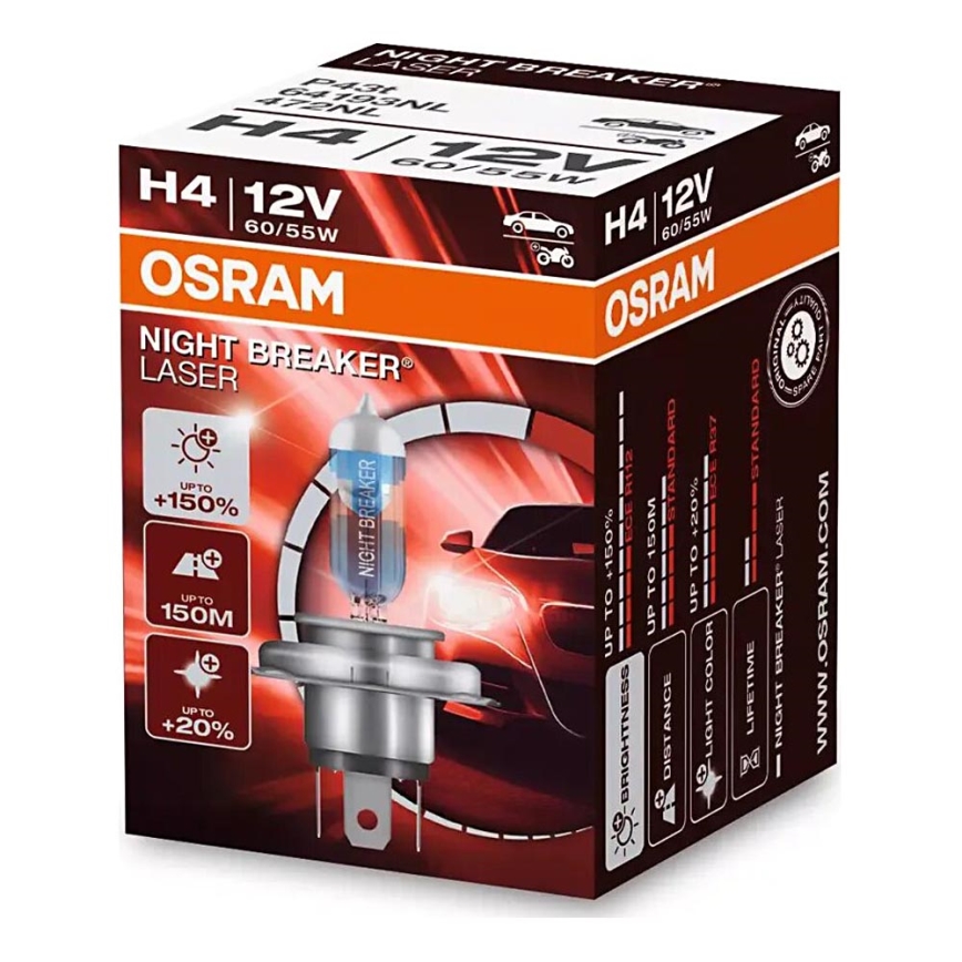 SET 2x Auto-Lampe NIGHT BREAKER H4 P43t/60/55W/12V 3900K - Osram