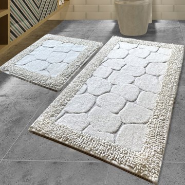 SET 2x Badezimmermatte STONE 60/100 cm weiß