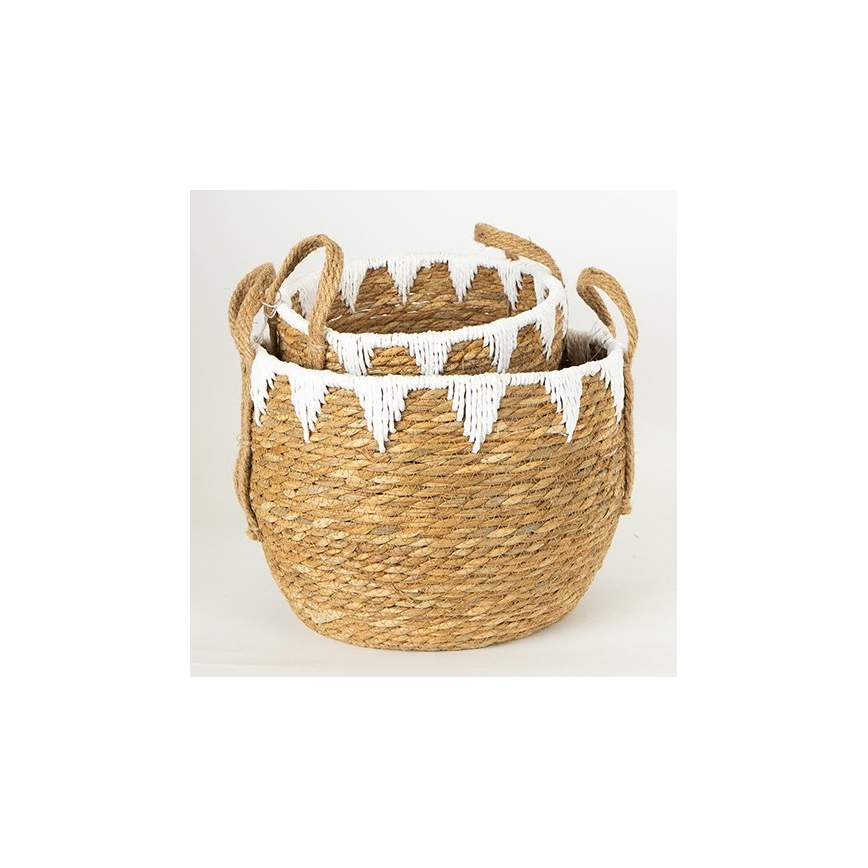 SET 2x Cestino di paglia beige/bianco 32x16,5x18/24x23,5x26 cm