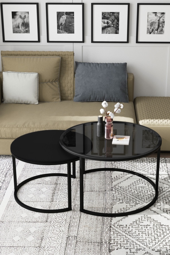SET 2x Couchtisch BORA d 57/75 cm schwarz