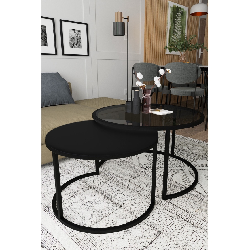 SET 2x Couchtisch BORA d 57/75 cm schwarz