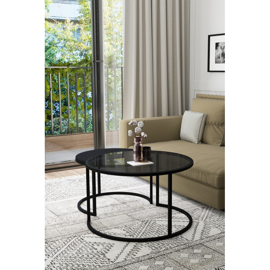 SET 2x Couchtisch BORA d 57/75 cm schwarz