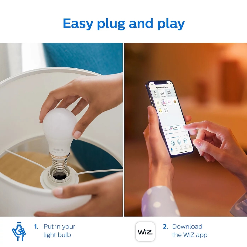 SET 2x Dimmbare LED-RGB-Glühlampe Philips A60 E27/8W/230V Wi-Fi