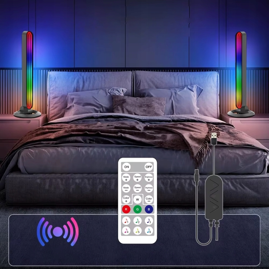 Set 2x dimmbare LED-RGBIC-Tischlampen LED/5W/5V schwarz + Fernbedienung