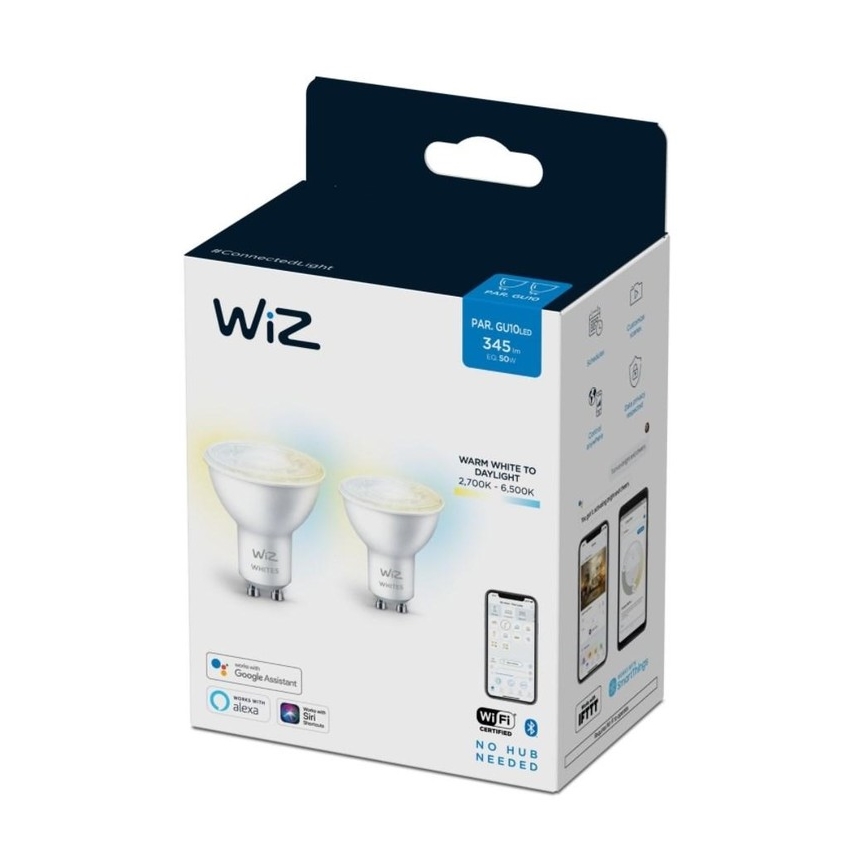 SET 2x Dimmbares LED-Leuchtmittel PAR16 GU10/4,7W/230V 2700-6500K CRI 90 Wi-Fi - WiZ